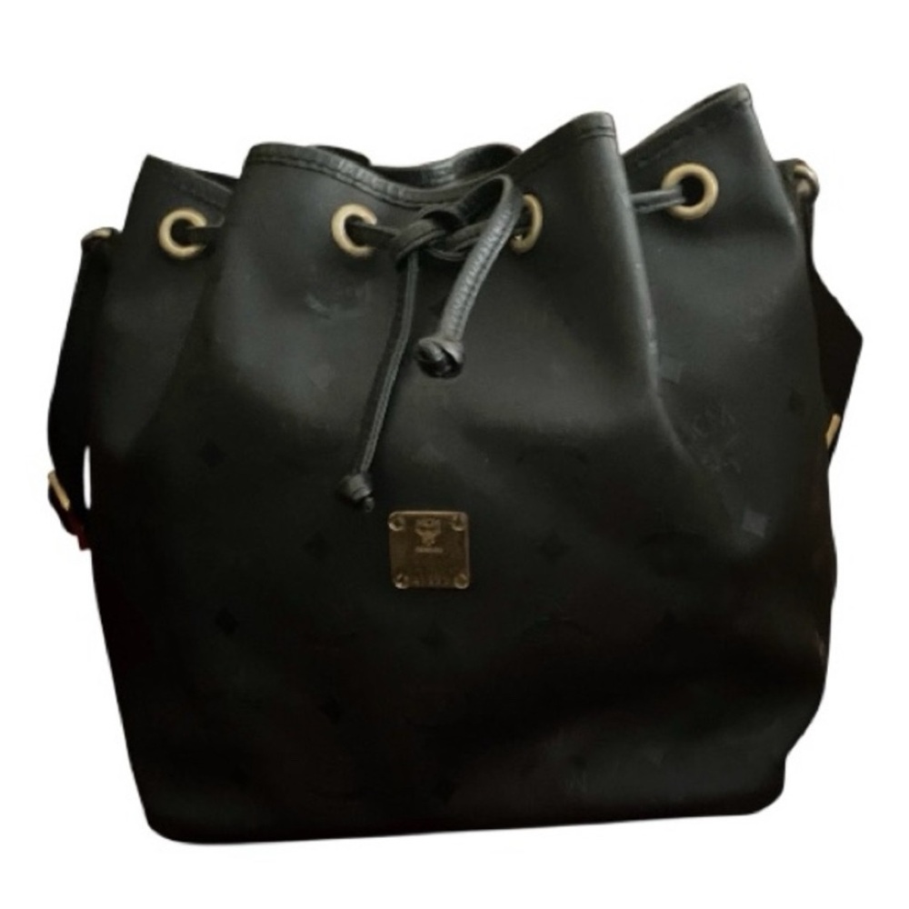 MCM Monogram & Visetos Bucket Bag Nylon & Leather Vintage Black Made in Germany - Picture 4 of 16